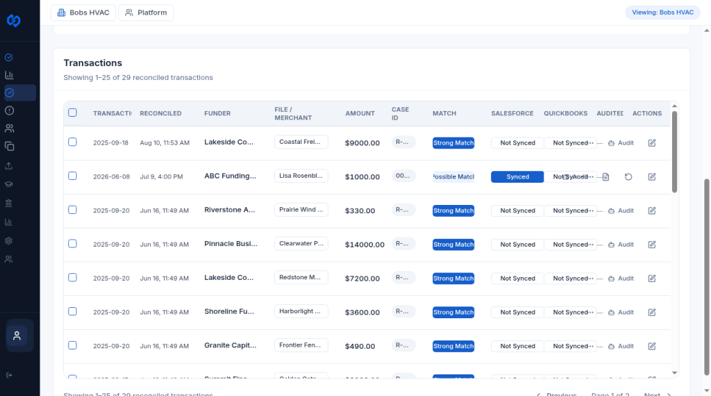 RecoNexus reconciled transactions interface